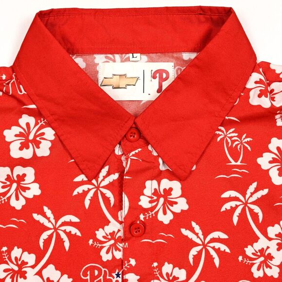 Philadelphia Phillies Hawaiian Shirt Red Floral Chevrolet SGA Mens Size Large - Picture 6 of 8